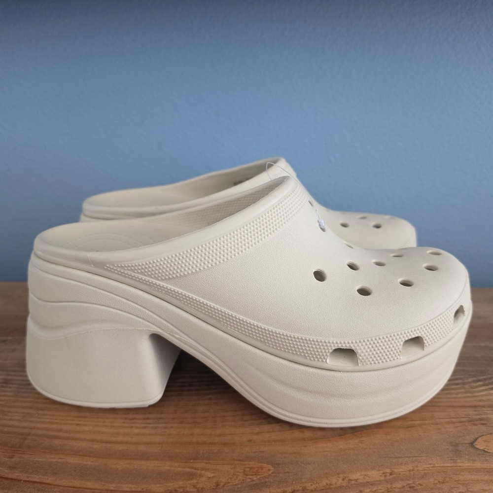 Crocs Mens Siren Clog Bone White Chunky Platform Block Heel Mule Size 11